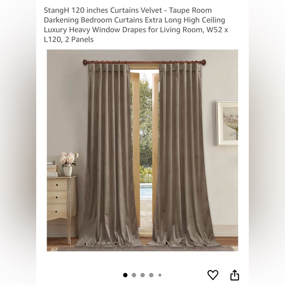 StangH Velvet Taupe Blackout Curtains Extra Long W52 x L120, 2 Panels
